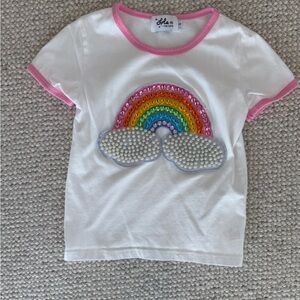 Lola White Tee with Rainbow Sequins